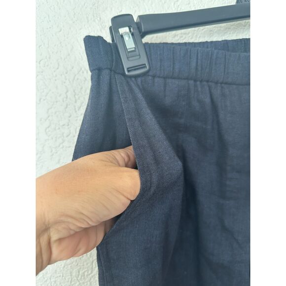 Theory Basic Pull On in Navy Melange Eco Sharkskin Linen Blend Ankle Pants M - Picture 6 of 13